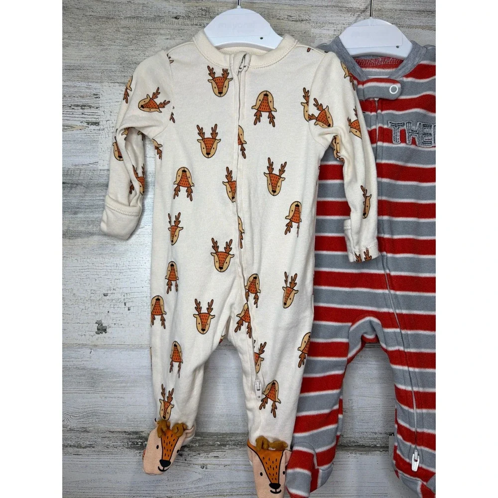 Old Navy Child of Mine Sleepers Boys 0-3M Multi Reindeer Penguin Brother EUC
